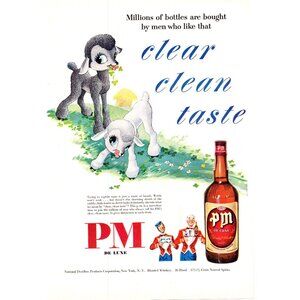 1950 PM Deluxe Blended Whiskey Vintage Print Ad Lambs Black Sheep 50s Wall Art